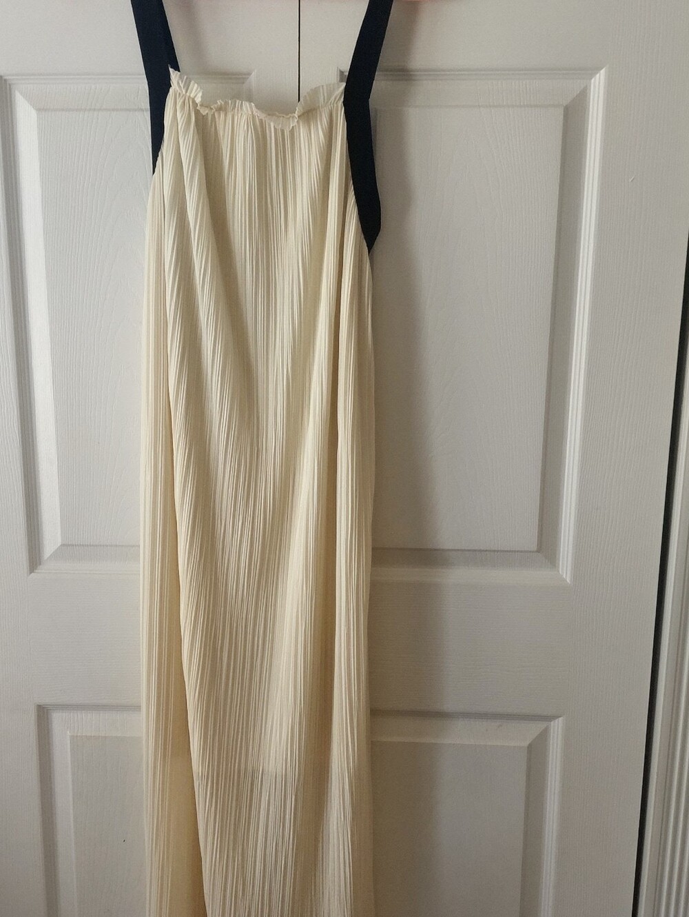 Cream Pleated Maxi Skirt with Black Straps